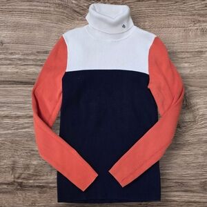 Ralph Lauren Ribbed Turtleck Blue White Orange Sweater Women